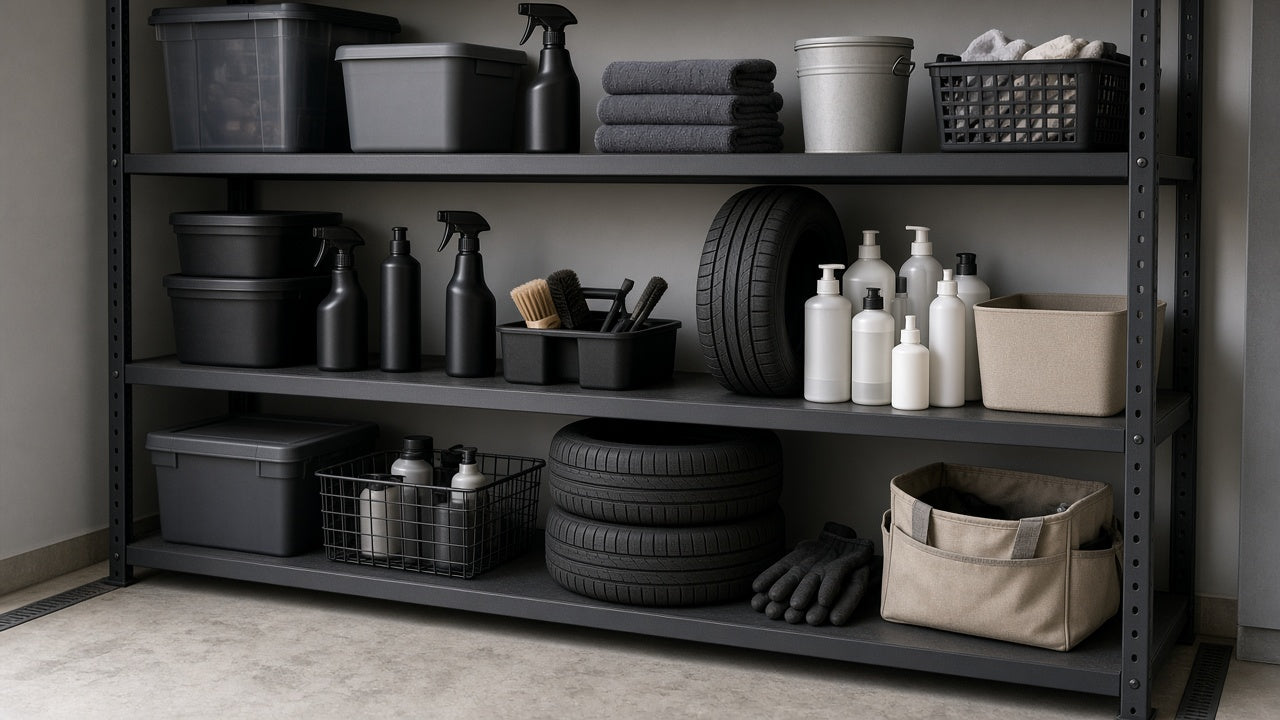 Overachiever on a garage shelf