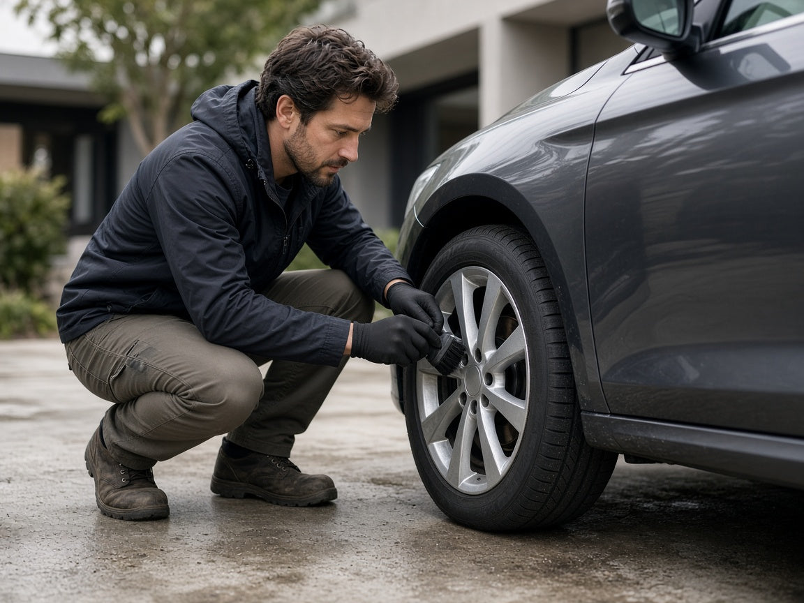 Tire care on a cool driveway wheel